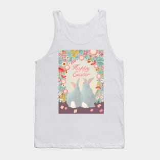 Happy Easter Bunnies and Flowers paper cut art Tank Top